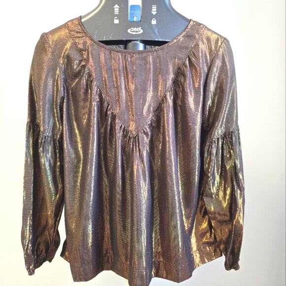NWT Anthropologie Amadi Merry Metallic Lure Bronze Party Cocktail Blouse Size XS - Picture 5 of 15